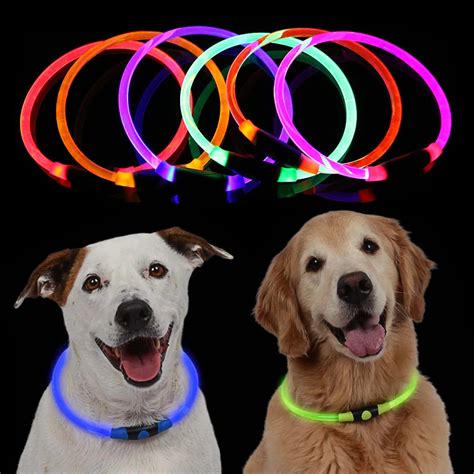 LED Pet Dog Collars USB Rechargeable Flashing Light Waterproof Night ...