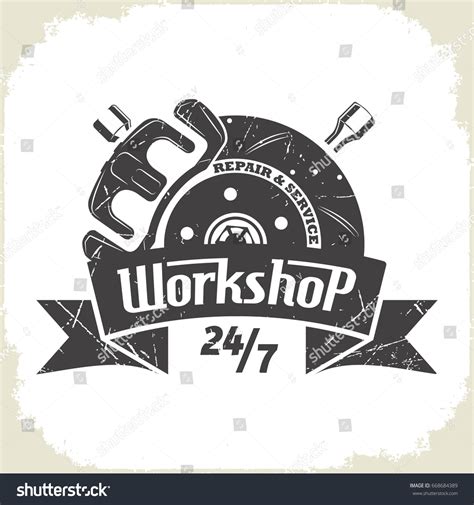 Vektor Stok Workshop Logo Design Monochrome Style Vector (Tanpa Royalti ...