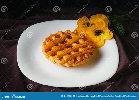 Homemade Pineapple Cake on a White Plate with Black Background, Gourmet ...