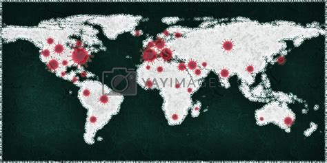 3D-Illustration of a world map showing the corona virus covid-19 by MP ...