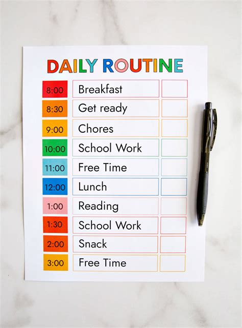 Daily Schedule Template For Kids Free