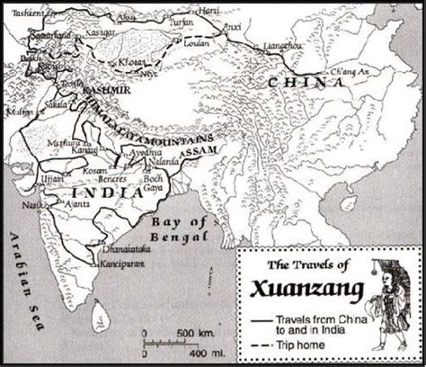 Map of the Travels of Xuanzang (629 AD - 645 AD) Journey to the West ...