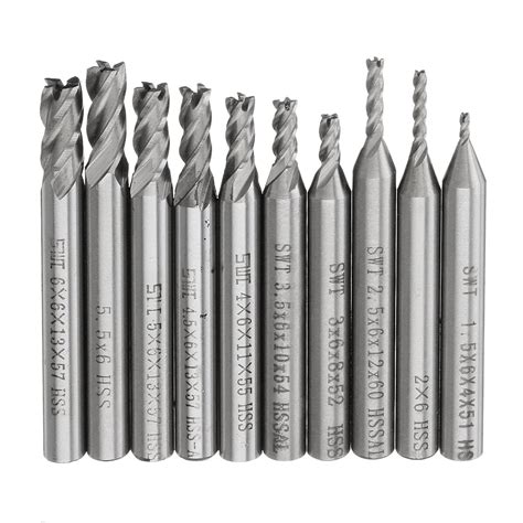 10pcs 1.5-6mm HSS 4 Flute End Mill Cutter 6mm Straight Shank CNC Drill ...