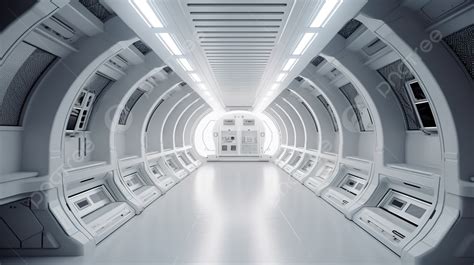 Viewing Tunnel And Corridor Inside A Sleek White 3d Rendered Spaceship ...