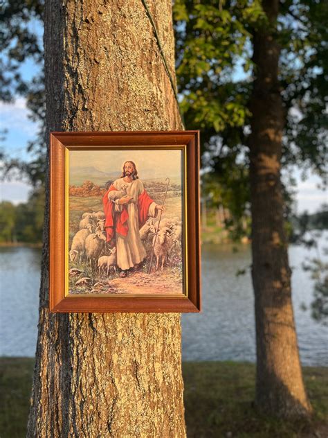 Large Vintage Jesus With Sheep Painting Art - Etsy