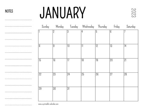 January 2023 Printable Calendar - A Printable Calendar