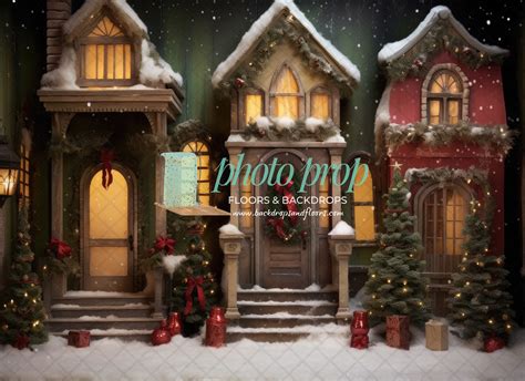 Christmas Village Photography Backdrop, Storefront, Store, Shoppe ...