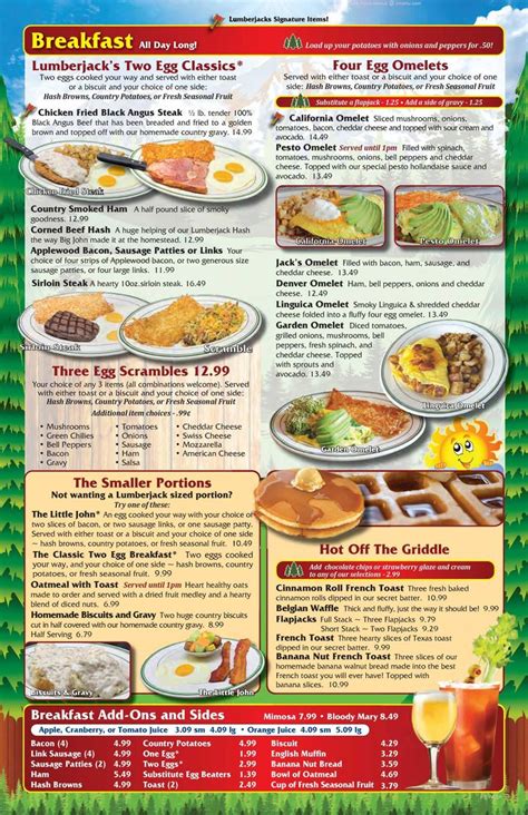 Menu at Lumberjack's Restaurant, Willits