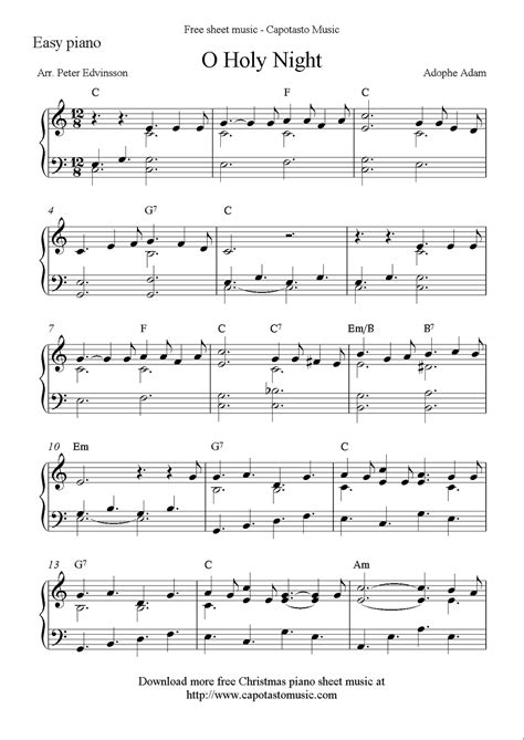 Free easy Christmas piano sheet music, O Holy Night