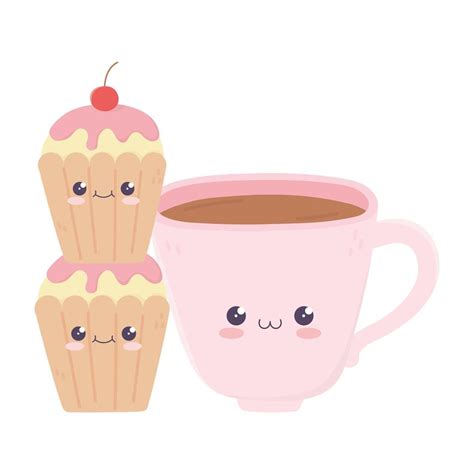 cute coffee cup and cupcakes kawaii cartoon character 1846758 Vector ...