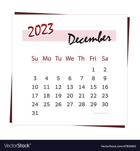 Calendar 2023 for month of december square Vector Image