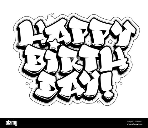 Happy birthday congratulation card. Readable graffiti style text. Black ...