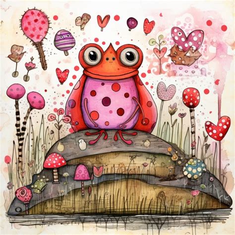 Whimsical Valentine Frog Art Free Stock Photo - Public Domain Pictures