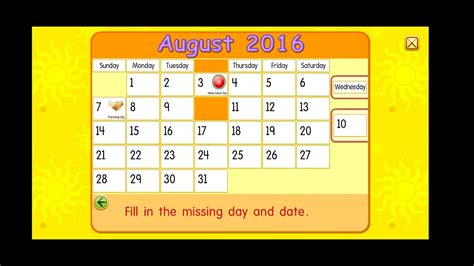 Starfall calendar for August 2016(3) - YouTube