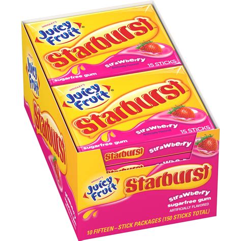 JUICY FRUIT STARBURST Chewing Gum, Strawberry, 15 Pieces (10 Pack ...