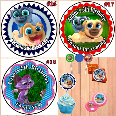 Puppy Dog Pals Birthday Round Stickers Printed 1 Sheet Cup Cake Topper ...