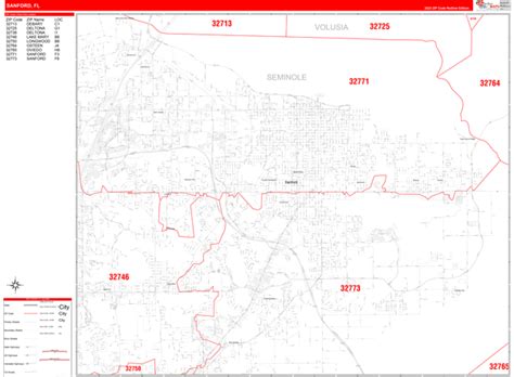 Sanford Florida Zip Code Wall Map (Red Line Style) by MarketMAPS - MapSales