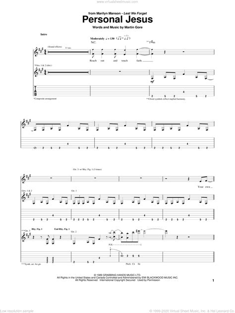 Manson - Personal Jesus sheet music for guitar (tablature)