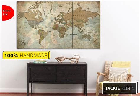 Vintage World Map Canvas Large World Map Room Decor Detailed - Etsy