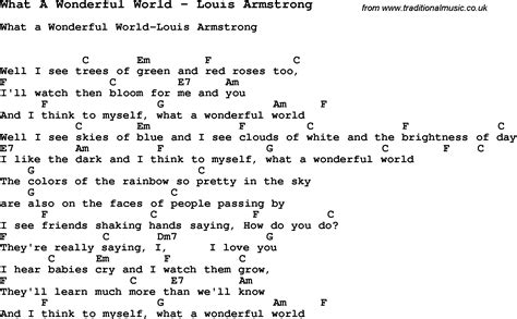 Song What A Wonderful World by Louis Armstrong, song lyric for vocal ...