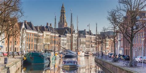 Panorama of a Cruiseboat in a Canal in Groningen Editorial Image ...