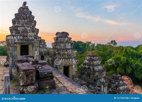 Sunset at Phnom Bakheng Temple, Angkor Wat, Cambodia. Stock Photo ...