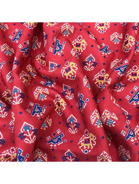 Red Semi Silk Fabric with Patola Print | Saroj Fabrics