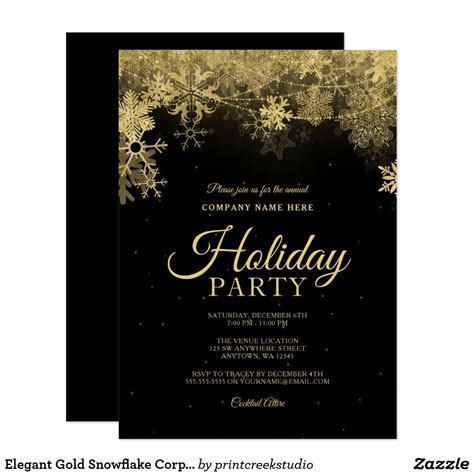 Elegant Gold Snowflake Corporate Holiday Invitation | Zazzle.com ...