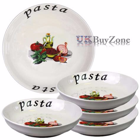 Large 5 Piece Pasta Bowls Plates Dinner Set Spaghetti Salad Dish ...