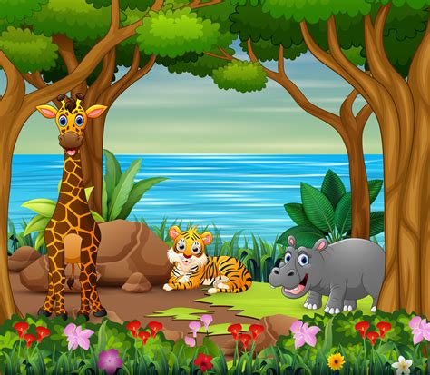 Wild animals cartoon living in the beautiful forest 5221096 Vector Art ...