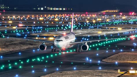 white airliner #night #lights #Japan the plane #runway Airbus A330-200 ...