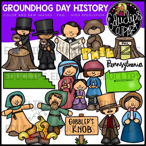 Groundhog Day History Clip Art Bundle (Color and B&W) - Edu Clips