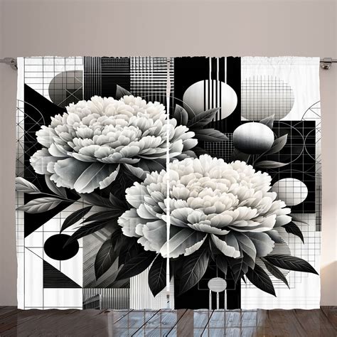 Latitude Run® Curtains 2 Panel Set, Mid Century Peony Charcoal Grey and ...