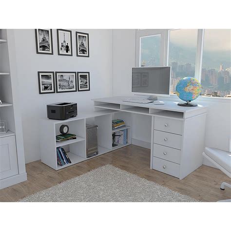 Houston White L-Shaped Corner Desk with 4-Drawers-ELB2603 - The Home Depot