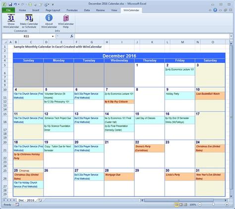 Microsoft Project Calendar Template