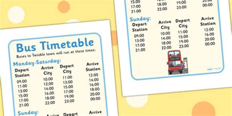 Bus Station Role Play Timetable (Teacher-Made)