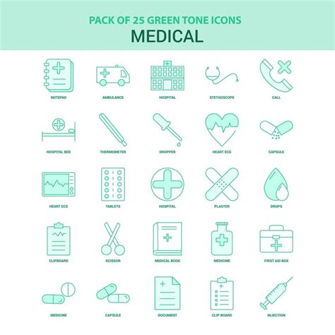 25 Green Medical Icon set 14245659 Vector Art at Vecteezy