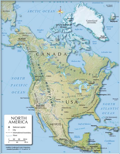 Shaded Relief Map of North America (1200 px) - Nations Online Project