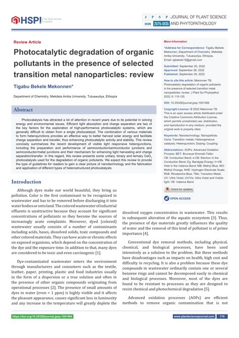 (PDF) Photocatalytic degradation of organic pollutants in the presence ...