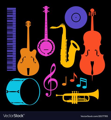 Set of musical instruments jazz blues Royalty Free Vector