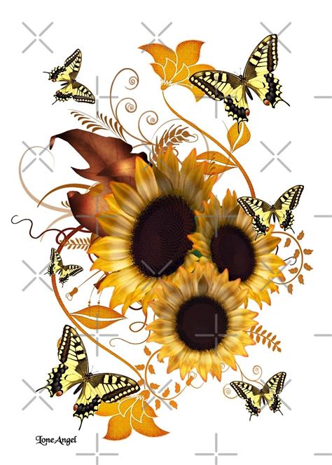 "SunFlowers and Butterflies" by LoneAngel | Redbubble