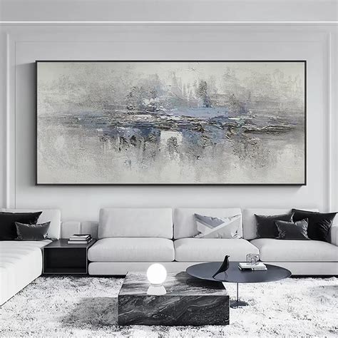 Oversized Grey Art Abstract Painting Blue And Gray Canvas Art Modern ...