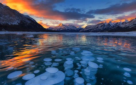 beautiful, Clouds, Lake, Snow, Colorful, Canada, Mountains, Sunrise ...