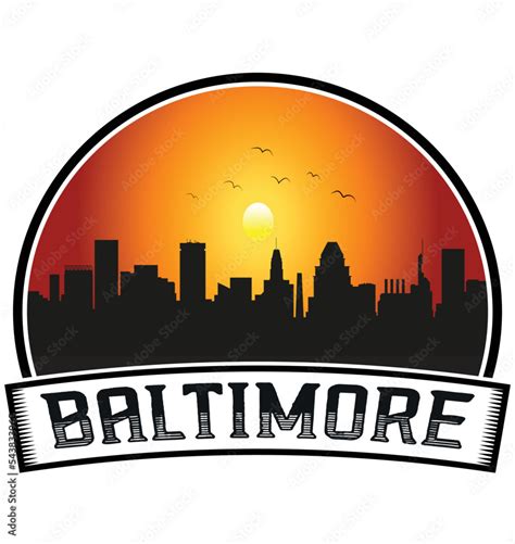 Baltimore Maryland USA Skyline Sunset Travel Souvenir Sticker Logo ...