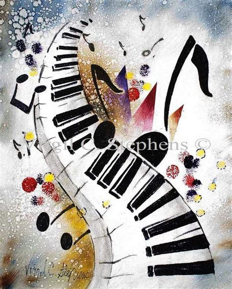 a painting of a piano with musical notes