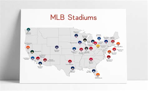 Baseball Map Baseball Stadiums Map MLB Stadium Print - Etsy