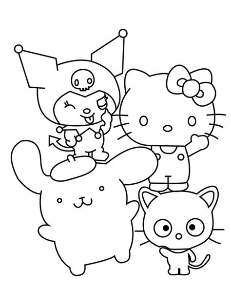 Adorable Hello Kitty and Friends Coloring Page for Kids