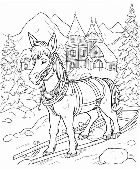 Horse Pulling Sled Coloring Pages