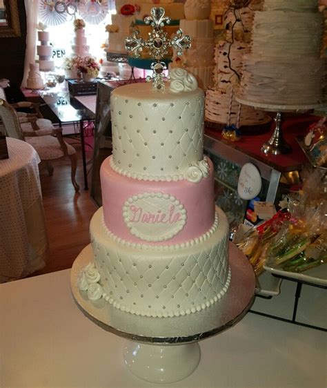 Pink & white christening cake. www.facebook.com/carinaedolce www ...