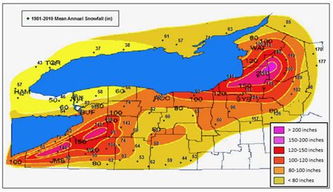 Western New York Snow Totals Map • NYSkiBlog Directory